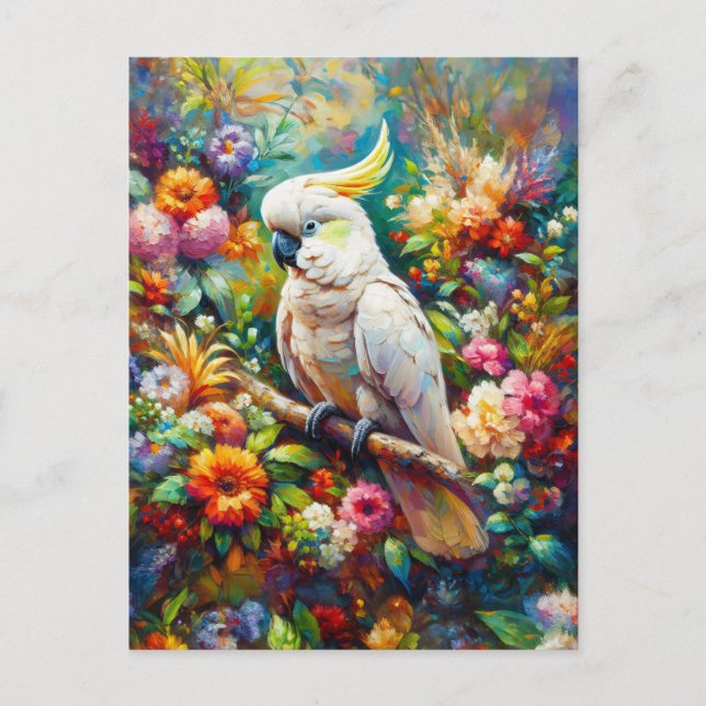 Postal Cockatoo con flores de colores (Anverso)