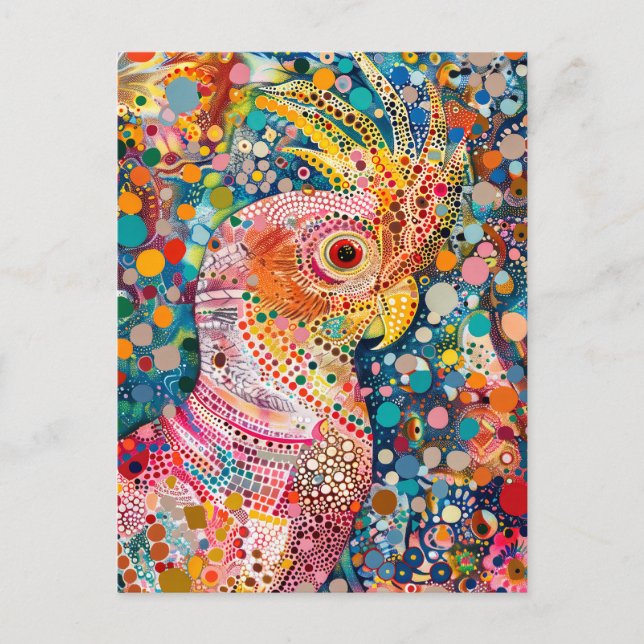 Postal Cockatoo rosa en estilo de arte de dot aborigen (Anverso)