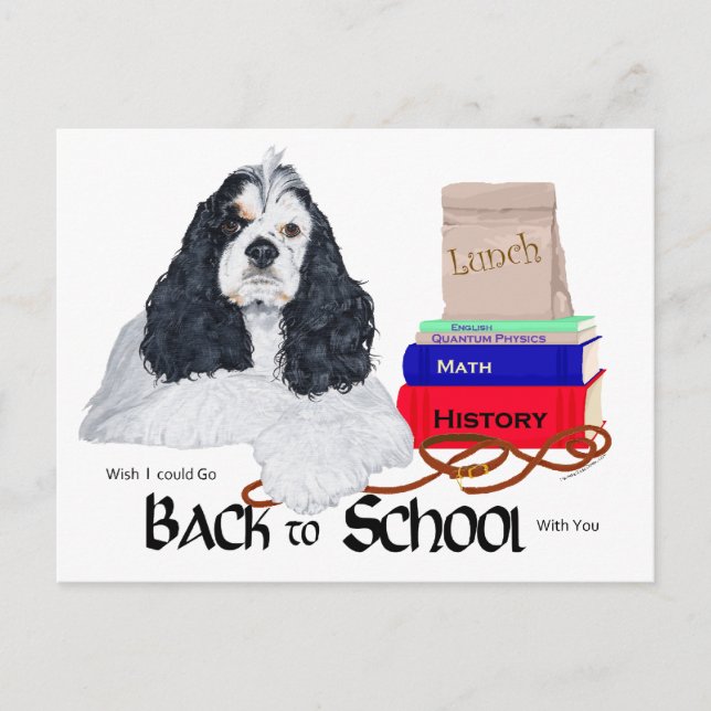Postal Cocker Spaniel Americano de vuelta a la escuela (Anverso)
