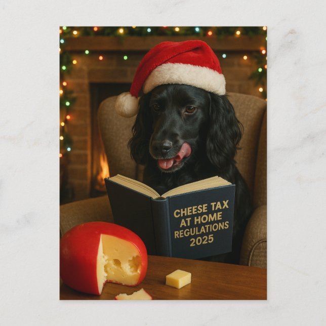 Postal Cocker spaniel  'Cheese Tax' Christmas postcard (Anverso)