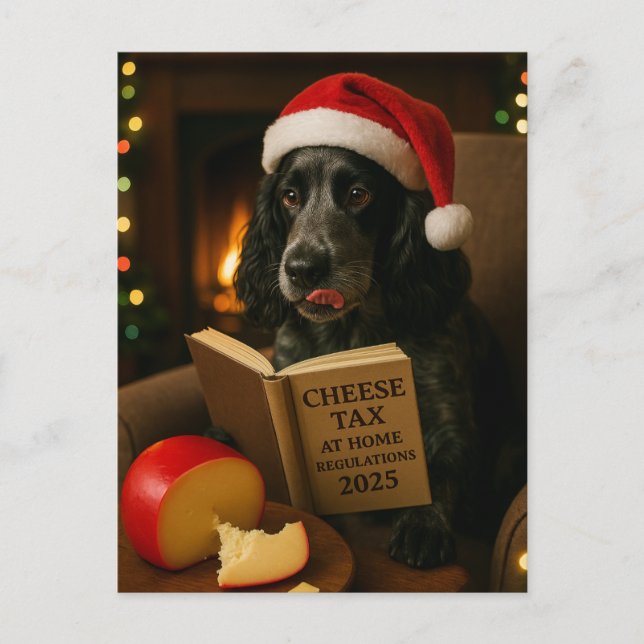 Postal Cocker spaniel  'Cheese Tax' Christmas postcard (Anverso)