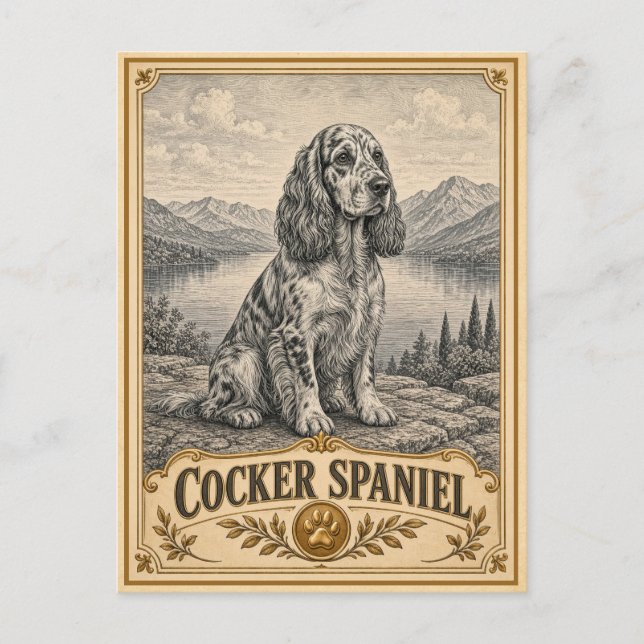 Postal Cocker Spaniel, Colección de Perros Antiguos (Anverso)