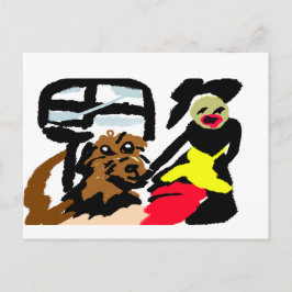 Postal Cocker Spaniel de agua americano y señora caminand