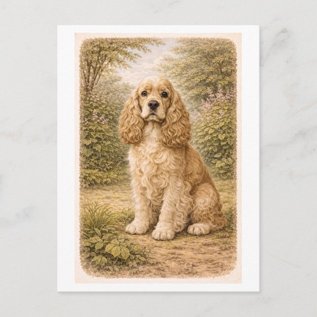 Postal Cocker Spaniel de estilo vintage (Anverso)