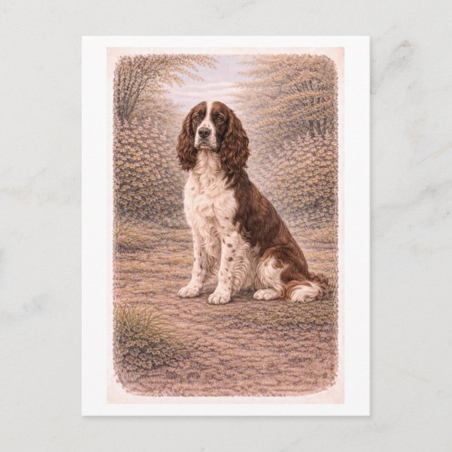 Postal Cocker Spaniel Inglés de estilo vintage (Anverso)