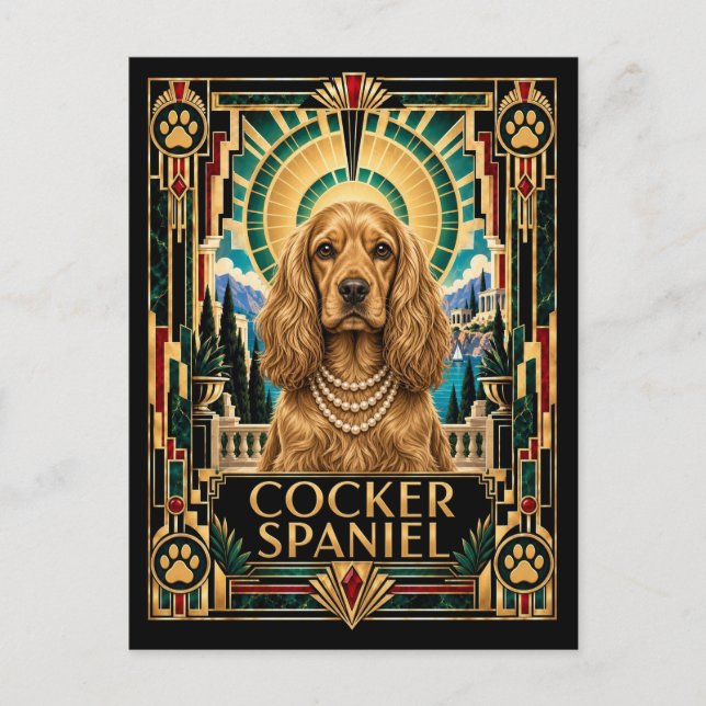 Postal Cocker Spaniel, perro Art Déco (Anverso)