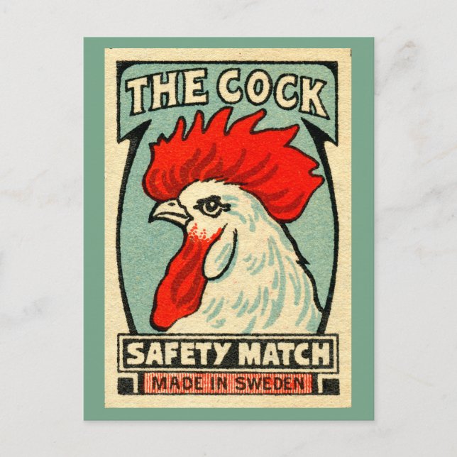 Postal Cockerel vintage matchbox label Sweden (Anverso)