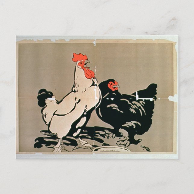 Postal Cockerel y Hen (color litho) (Anverso)