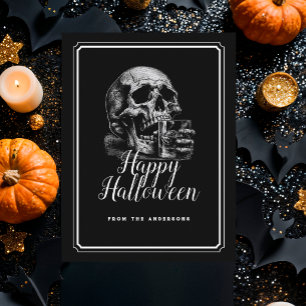 Postal Cocktail de whisky Vintage Black Skull Halloween
