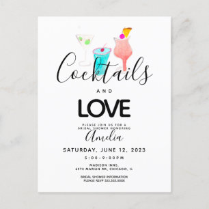 Postal Cocktails acuarela Ducha nupcial Bachelorette