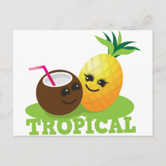 Postal Coco kawaii lindo TROPICAL y piña