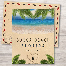 Postal Cocoa Beach Florida Sand Tropical Palm Leaves