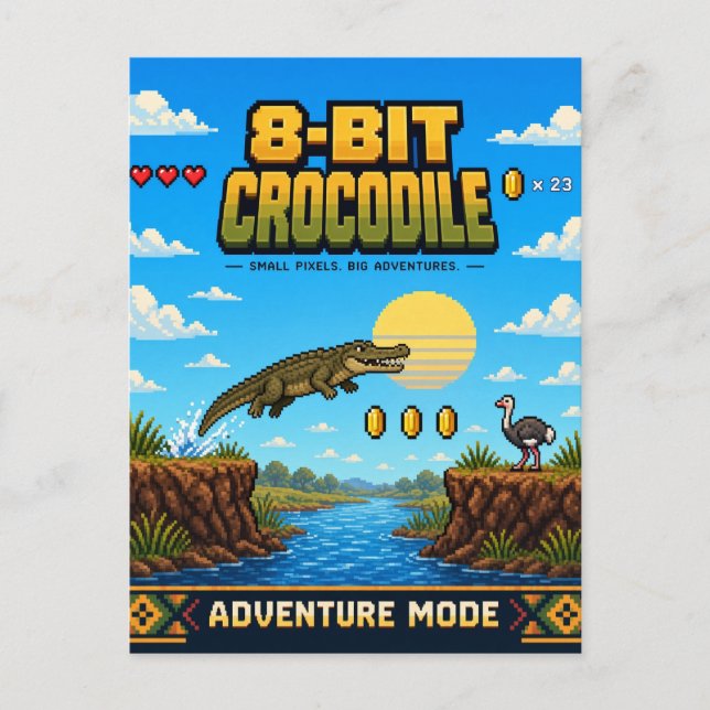 Postal Cocodrilo, arte de píxeles retro de 8 bits (Anverso)