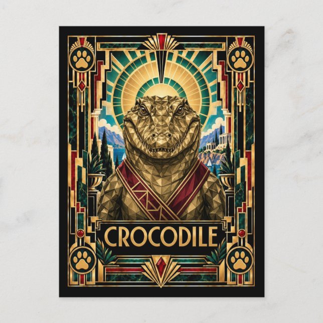 Postal Cocodrilo, Arte Deco Fauna (Anverso)