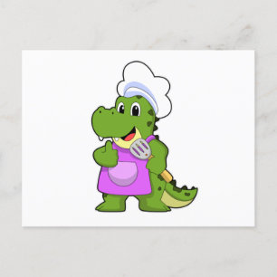 Postal Cocodrilo como cocinero con espátula