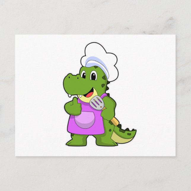 Postal Cocodrilo como cocinero con espátula (Anverso)