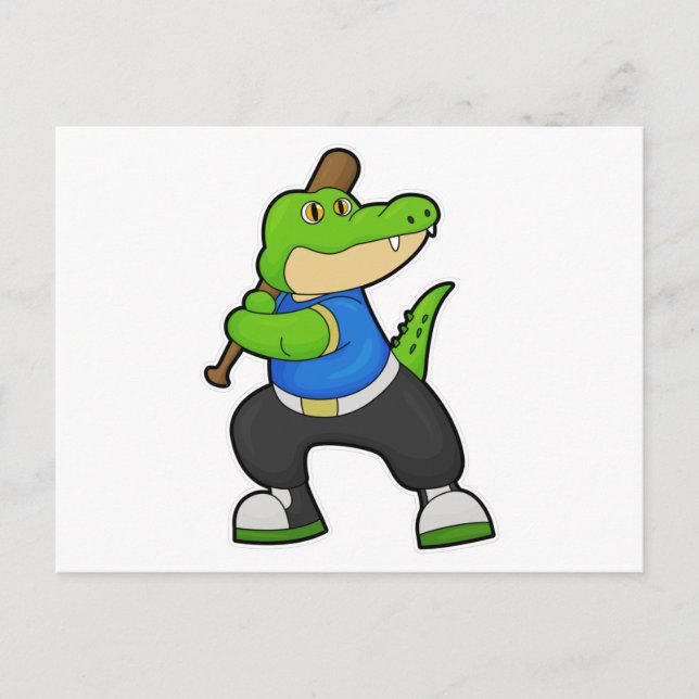 Postal Cocodrilo en béisbol con bate de béisbol (Anverso)