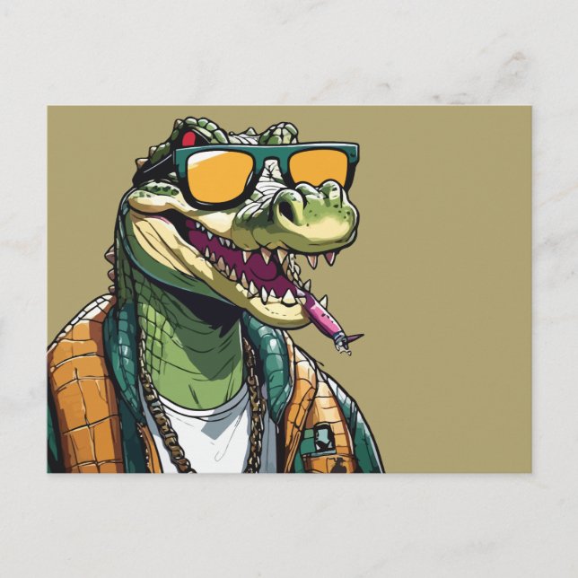 Postal Cocodrilo Guay con gafas de sol (Anverso)