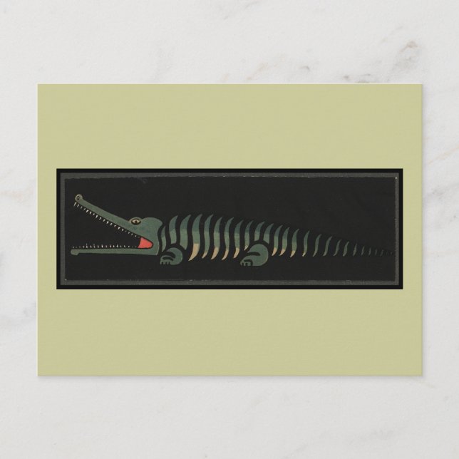 Postal Cocodrilo - Ilustracion de libros anticuario color (Anverso)