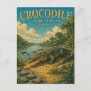 Postal Cocodrilo Río Tropical Acuarela GeoSaga
