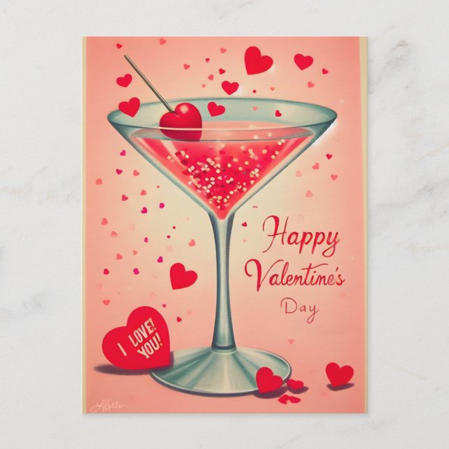 Postal Cóctel de Mid Century Valentine Martini (Anverso)