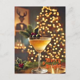 Postal Cóctel de Navidad de mediados de siglo Alegre y Br
