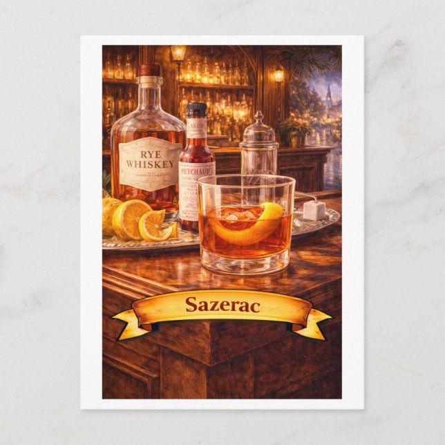Postal Cóctel Sazerac (Serie de Comida Americana) (Anverso)