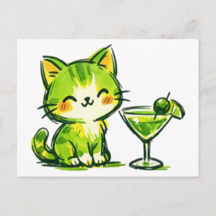Postal Cócteles Verdes y Gatos