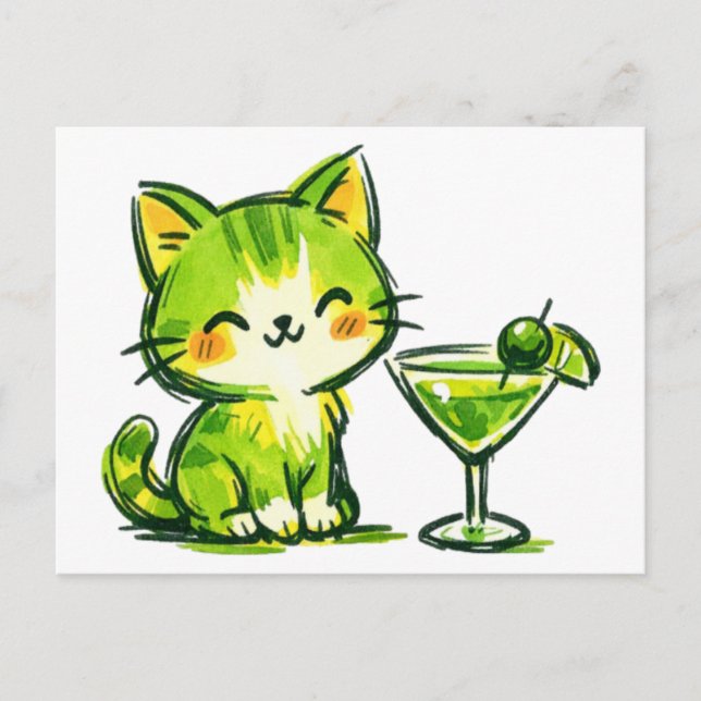 Postal Cócteles Verdes y Gatos (Anverso)