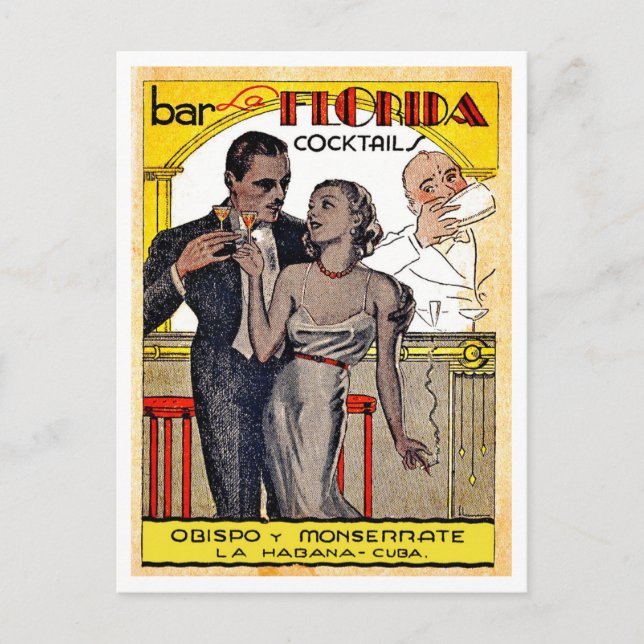 Postal Cócteles vintage arte de Cuba (Anverso)