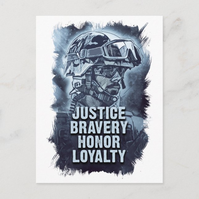 Postal Código de Guerreros de Lealtad de Honor de Justici (Anverso)