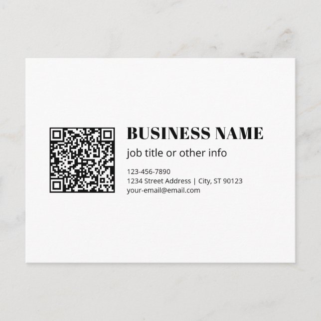 Postal Código QR comercial y texto retro-moderno editable (Anverso)