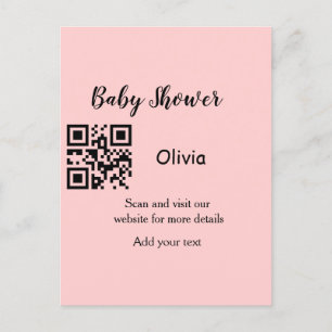 Postal Código QR de baby shower rosa simple agregar texto