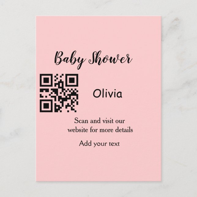 Postal Código QR de baby shower rosa simple agregar texto (Anverso)