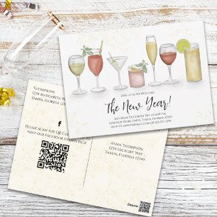 Postal Código QR de bebidas de cóctel de Año Nuevo con di