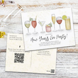 Postal Código QR de bebidas de cóctel de Año Nuevo Pre-di