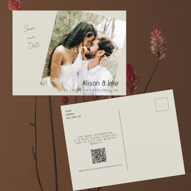 Postal Código QR de boda de guardar la fecha beige foto (Subido por el creador)