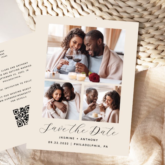 Postal Código QR de Colaje de 3 Fotos Beige para Guardar  (Subido por el creador)