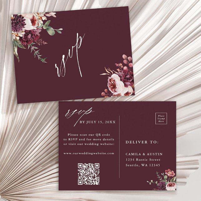 Postal Código QR de confirmación de boda Romántica de Oto (Front & Back)