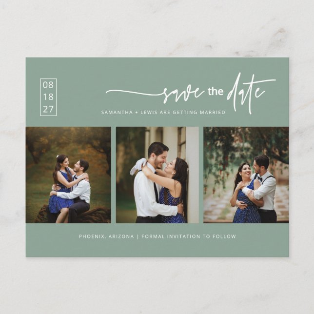 Postal Código QR de foto verde mínima Guardar fecha (Anverso)