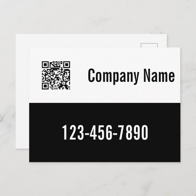 Postal Código QR de plantilla en blanco y negro para empr (Anverso / Reverso)