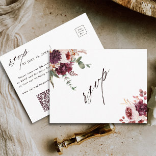 Postal Código QR de respuesta de boda floral de romance d
