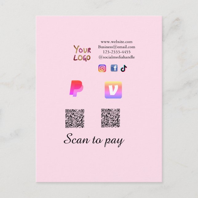Postal código QR PayPal venmo escanea pagar añadir redes  (Anverso)