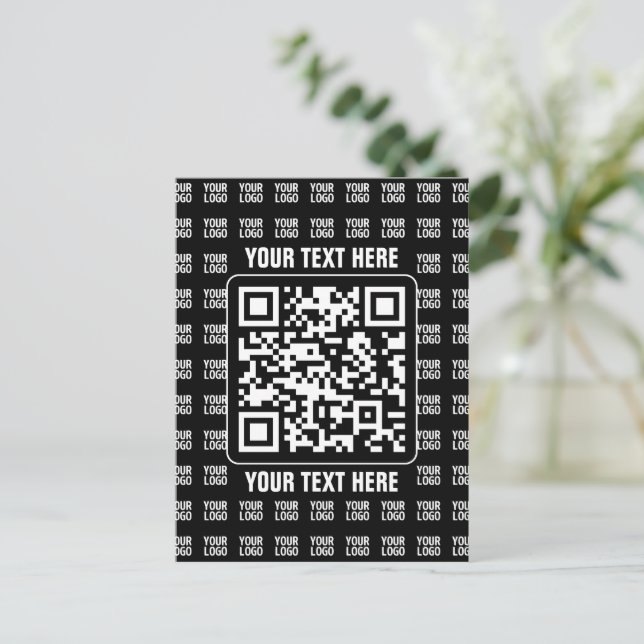Postal Código QR promocional (editable) más patrón de log (Anverso de pie)