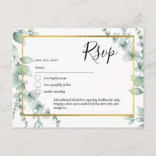 Postal CÓDIGO QR RSVP Eucalyptus deja Boda de verde