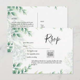 Postal CÓDIGO QR RSVP Eucalyptus deja Boda de verde Po