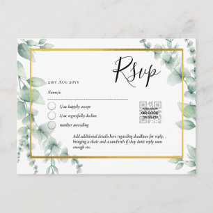 Postal CÓDIGO QR RSVP Eucalyptus deja Boda de verde Po