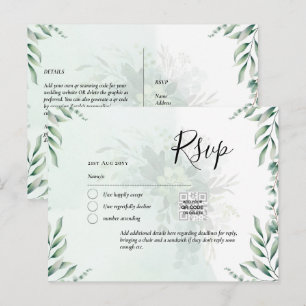 Postal CÓDIGO QR RSVP Eucalyptus deja Boda de verde Po