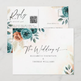 Postal Código QR RSVP Otoño Romántico Teal Naranja Quemad