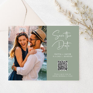 Postal Código QR   Sage Green Modern Photo Save the Date